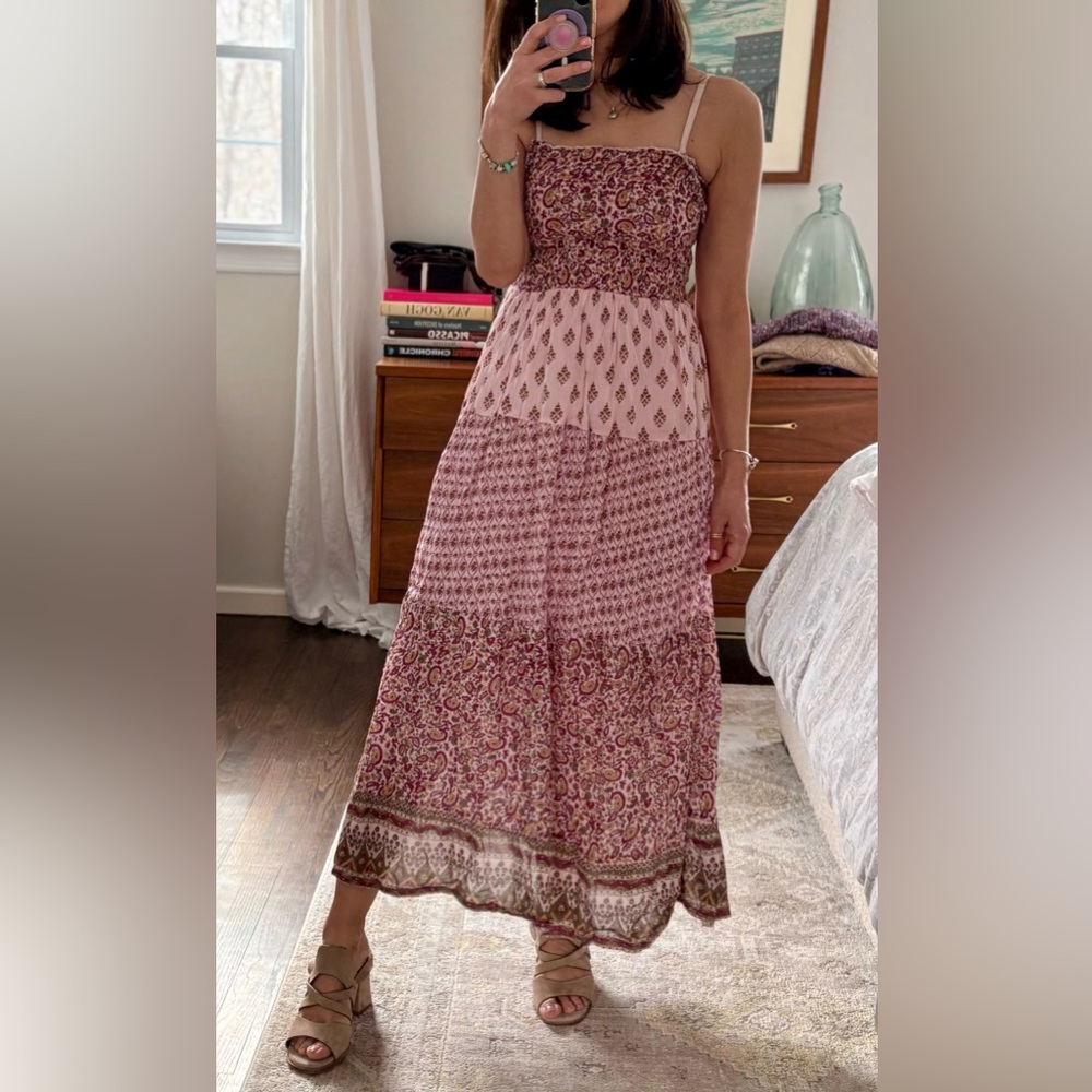 No Brand Boho Block Print Tiered Smocked Maxi dress
